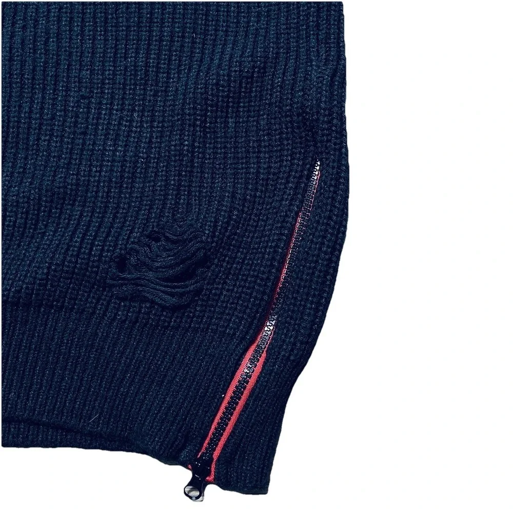 Rage Of A Rebellion Destroyed Sweater Zip Side Black‎ Edgy Grungy Shredded 2XL